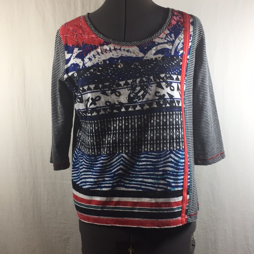 Onque Petite Top 3/4 Sleeve Embellished